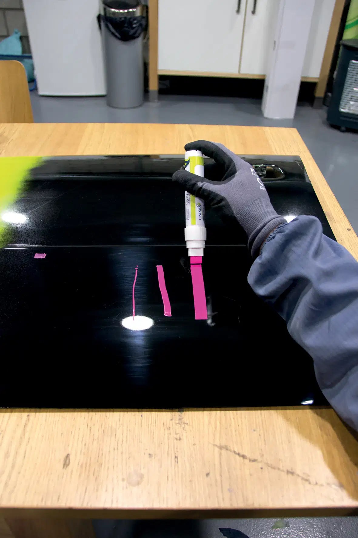 FINIXA Markierungsstift pink fluorszierend rechteckige Spitze Anwendungsbespiel- drei Breiten