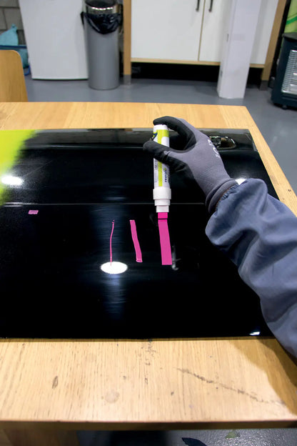 FINIXA Markierungsstift pink fluorszierend rechteckige Spitze Anwendungsbespiel- drei Breiten
