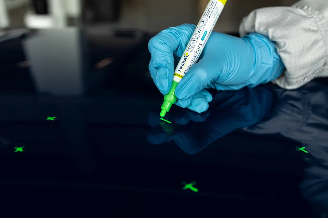 FINIXA Markierungsstift grün fluoreszierend Beispielanwendung mit der Rundspitze